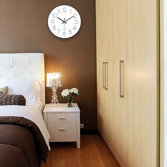 Wall Clock Silent Non-Ticking Modern Round Wall Clocks Battery Operated for Kitchen, School, Office (10 Inch, Black)