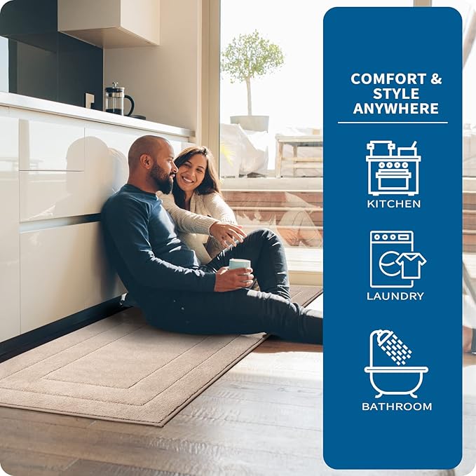 PURRUGS Machine Washable Kitchen Rug 32" x 47", Non-Slip/Skid Kitchen Runner Rugs & Floor Mats, Super Absorbent Soft Standing Mats for Kitchen, Sink & Laundry, Beige