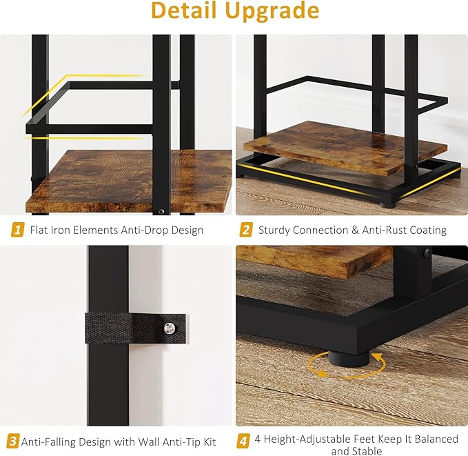 Hosfais Book Shelf Narrow Bookshelf: 5 Tier Wood Bookcase with Metal Edge Protection Industrial Modern Bookshelf Book Storage Organizer for Living Room Bedroom Home Office (Rustic Brown)