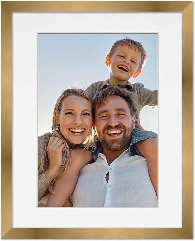 11x14 Frame with Mat - Bronze 13x16 Frame Wood Made to Display Print or Poster Measuring 11 x 14 Inches with White Photo Mat