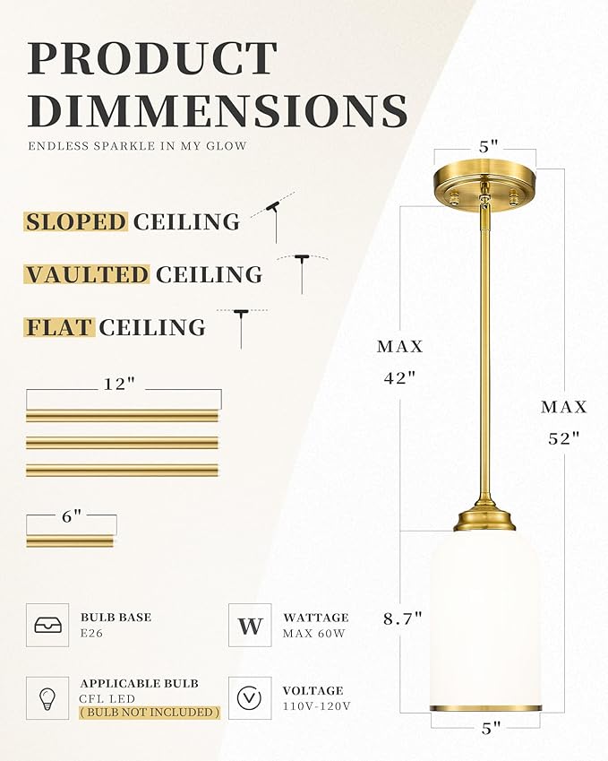 LIROUVET 2 Pack Pendant Lights, Vintage Hanging Lamp, Brushed Gold Pendant Lights Kitchen Island with Milk Glass, Pendant Lighting for Dining Room PL02 MGBG-2PK