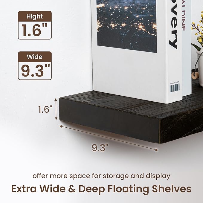 fuqing Floating Shelves for Wall - 36 Inch Natural Wood Shelves Set of 2-9.3 Inch Deep Wooden Wall Shelves with Upgraded Metal Brackets for Room