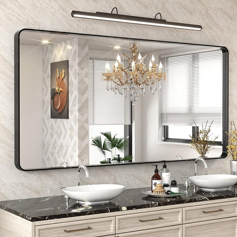 WEER Black Bathroom Mirror 72x36 Inch, Black Metal Framed Mirror for Wall, Large Rounded Rectangle Matte Black Vanity Mirror Farmhouse, Anti-Rust, Tempered Glass, Hangs Horizontally or Vertically