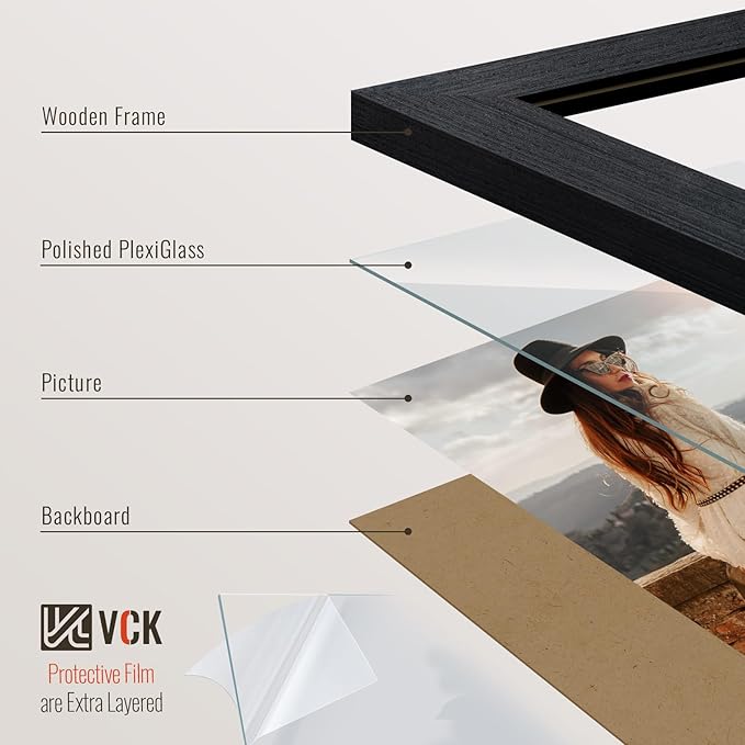 VCK 20x28 Poster Frame 3 Pack - Black Oak, Natural Textured Solid Wood Picture Frames, Wall Hanging