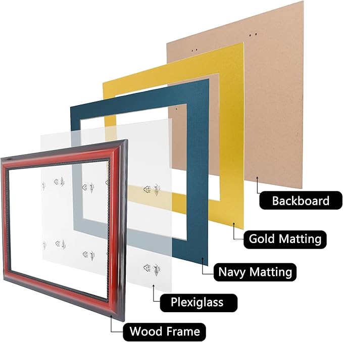 11x14 Diploma Degree Frame with Navy Mat or Display 15x18 Certificates without Mat,Solid Wood,Cherry Finish with Intricate Black Rope Detail,UV Protection Acrylic