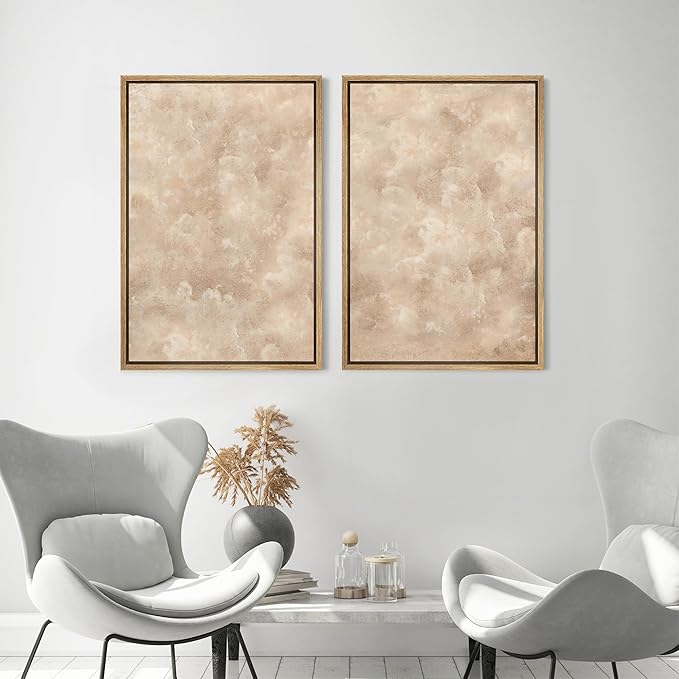 MUDECOR Framed Canvas Print Wall Art Neutral Abstract Minimalist Beige and Cream Tones Illustrations Modern Art Decorative Bohemian Colorful Chic for Living Room, Bedroom, Office - 16"x24"x2 Natural