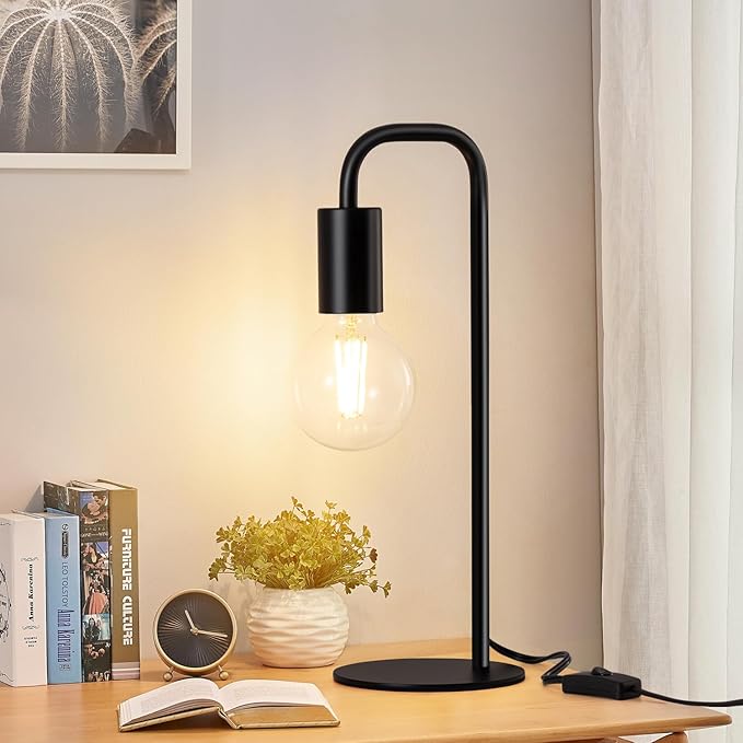 Industrial Table Lamp for Bedroom, Bed Side Table Lamps for Nightstand with Wire Switch, E26 Socket Base, Modern Nightstand Lamp for Living Room, Reading, Office, Bulb Not Included