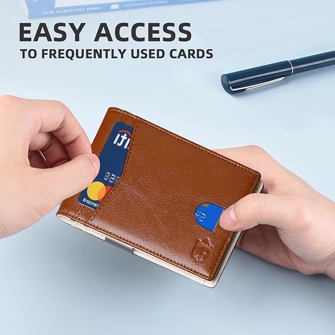 Zitahli Slim Wallet for Men Gifts 12 Card Slots ID Window With Money Clip Minimalist RFID Front Pocket Bifold Leather Small Thin Gift Box Dad Birthday Christmas Regalos Hombres