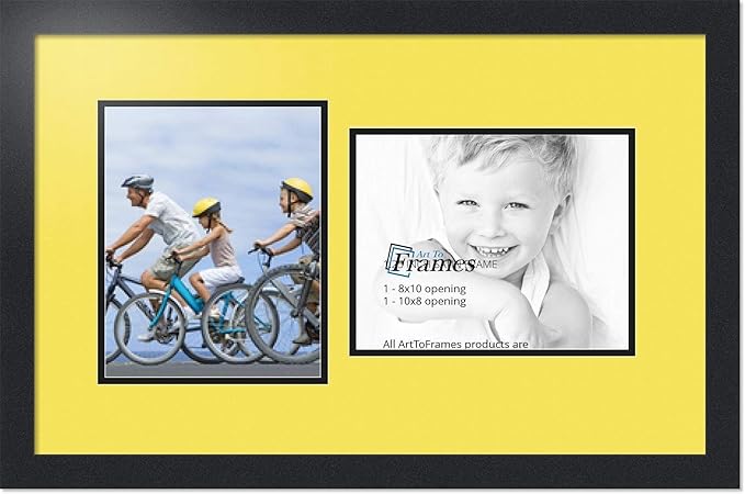 ArtToFrames Collage Photo Frame Double Mat with 2 - 8x10 Openings and Satin Black Frame