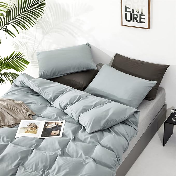 Cottonight Blue Comforter Set King Light Blue Bedding Comforter Set Solid Haze Blue Blanket Quilts Modern Soft Breathable Simple 3 Piece Baby Blue Comforter Set for Women Men King Bed