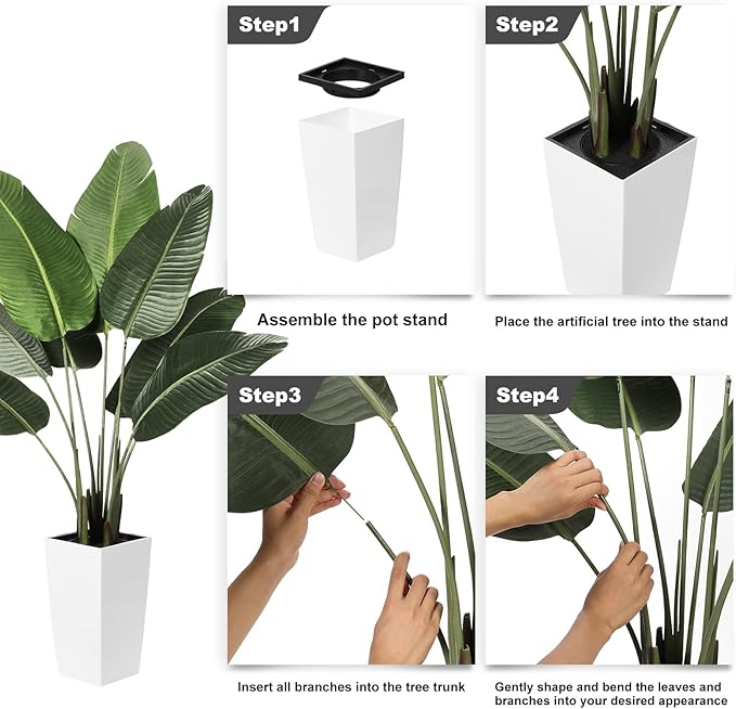 Bird of Paradise Artificial Plant 5ft - Faux Tropical Palm Potted Tree with White Planter - 5 Feet Fake Plants Areca Palm Tree Banana Leaf Plant in Pot for Home Office Decor