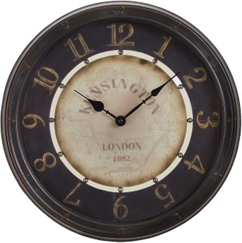 16 Inch Vintage Wall Clock, Silent Non-Ticking Quartz Battery Operated Decorative Clock for Home, Kitchen, Living Room, Dining Room, Office, Gold Brown Arabic Number