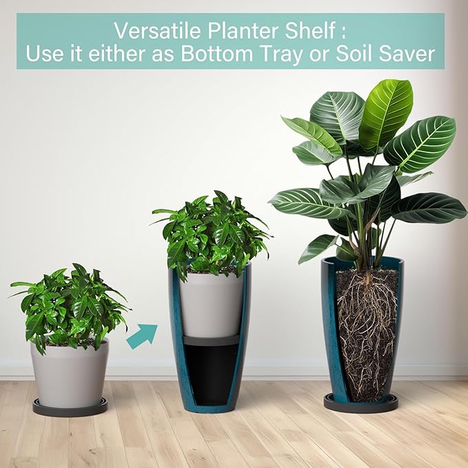 ZMTECH 21 Inch Tall Plant Pots for Indoor & Outdoor Use Set of 2, Large Plastic Planters with Removable Tray for Outside with Drainage Holes for Front Porch Patio Garden, Dark Teal Blue