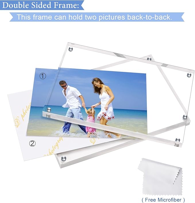AMEITECH 5x7 Acrylic Photo Frame 2 Pack, Clear Magnetic Picture Frames, 10 + 10MM Thickness Stand in Desk or Table