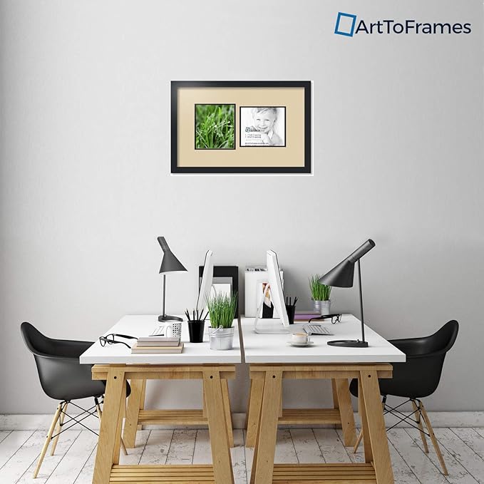 ArtToFrames Collage Photo Frame Double Mat with 2 - 7.5x8.5 Openings and Satin Black Frame