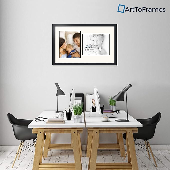 ArtToFrames Collage Photo Frame Double Mat with 2 - 11x14 Openings and Satin Black Frame