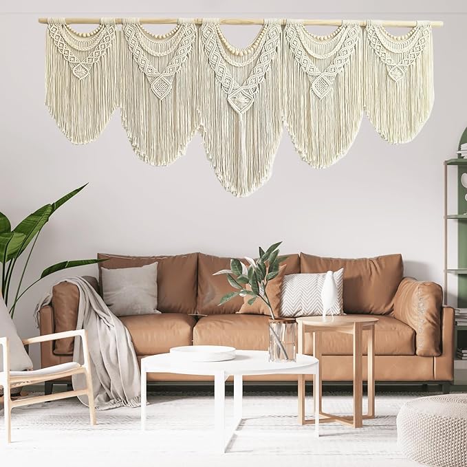Extral Large macrame wall hanging, 71'' W x 32'' L boho wall art tapestry wall decor for urban entryway,living room,bedroom decor, headboard woven wall art, big fiber art over couch art for Yarn hallway