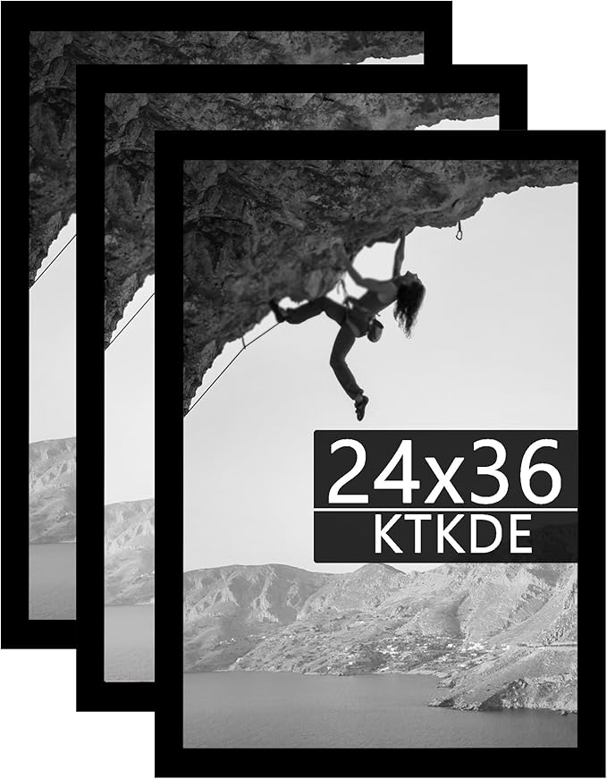 KTKDE 24x36 Poster Frame Black 3 Pack, 36 x 24 Picture Frames Wooden with Polished Plexiglass,Horizontal or Vertical Wall Mounting Hanging Large Studio Gallery Photo Frames Wall Art