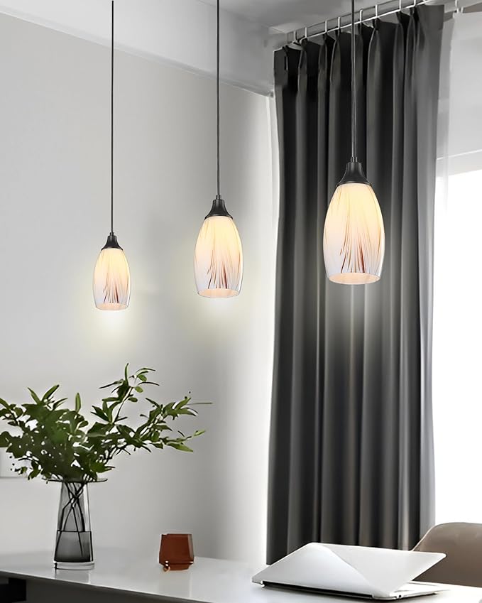 Mini Glass Pendant Light Kitchen Island Oval Ceiling Hanging lamp Shade with Black Matte finish1pack Milk Blown Glas Pendant Lighting Adjustable Cord for Hallway Dining Room Bathroom