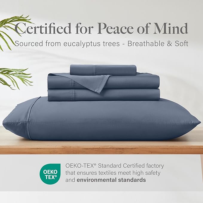 Modern Threads 100% Tencel Lyocell 4-Piece Sheet Set, 400 Thread Count Luxury Bedding, Blue, King