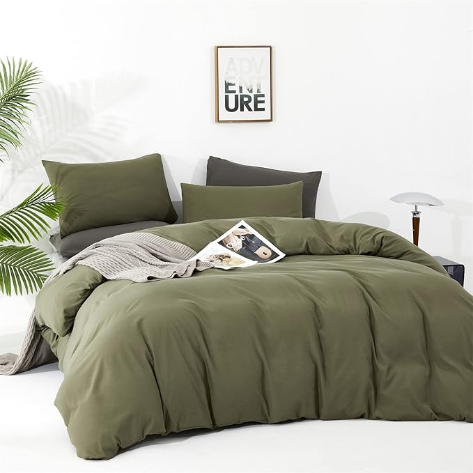 Wellboo Olive Green Comforter Sets Twin Size Solid Dark Green Bedding Comforters Cotton Plain Army Green Soft Cozy Quilts Women Men Dark Grass Green Blankets Modern Minimalist Hunter Green Comforters