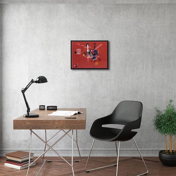 Wieco Art Framed Canvas Wall Art Prints Dull Red,1927 by Wassily Kandinsky Classic Famous Paintings Reproductions Canvas Wall Art for Home Decoration Office decorationsand