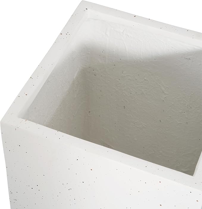GDFStudio Lightweight Concrete Rectangle Planter Box,Handmade Outdoor Garden Pot with Drainage Hole & Rubber Plug,Modern Plant Container for Backyard Patio,No Assembly Needed,13.1" W White