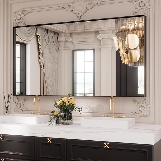 LOAAO Black Bathroom Mirror 72"X32" for Wall, Rectangle Bathroom Vanity Mirror, Tempered Glass, Hangs Vertically or Horizontally, Easy to Install, Modern Design