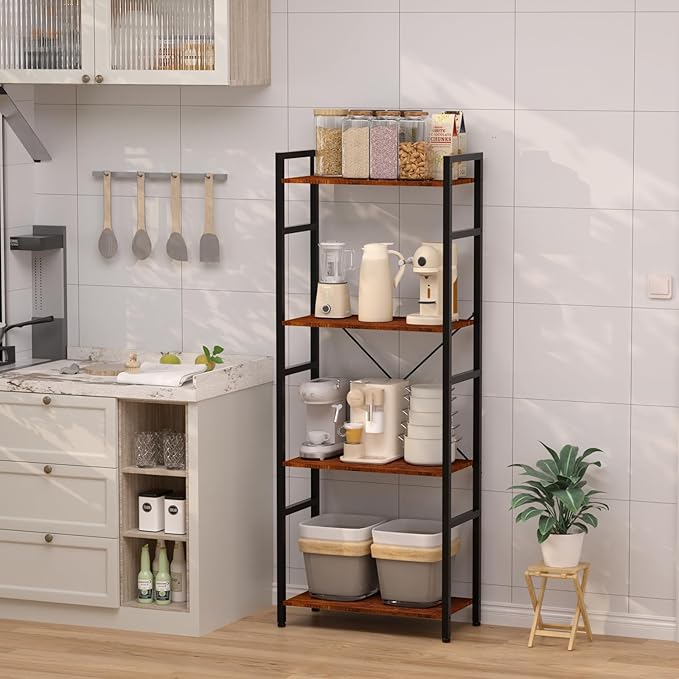 Triple 4 Tier Bookshelf, Tall Book Shelf with 11 Open Display Shelves, Adjustable Industrial Bookcase in Living Room, Bedroom, Wide Metal Bookshelf Book Case for Home & Office, Rustic Brown