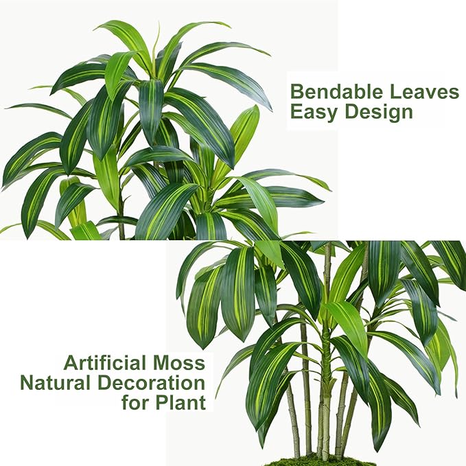 Dracaena Plant Artificial Tree 7Ft Tall Fake Tropical Floor Plants Potted (Real Touch) Artificial Silk Tree Leaf Faux Trees White Tall Planter for Home Office Living Room Indoor Outdoor Decor