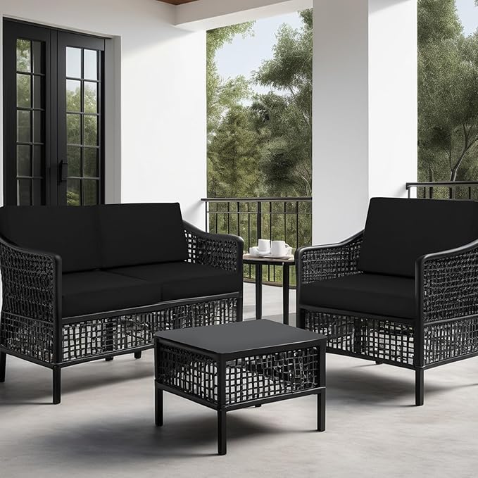 idee-home Outdoor Cushions for Patio Furniture, Outdoor Seat Cushion, Waterproof Couch Hampton Bay Deep Seat Replacement Chair Cushions for Garden Lawn Backyard Deck, 28.5 x 28.5 Black