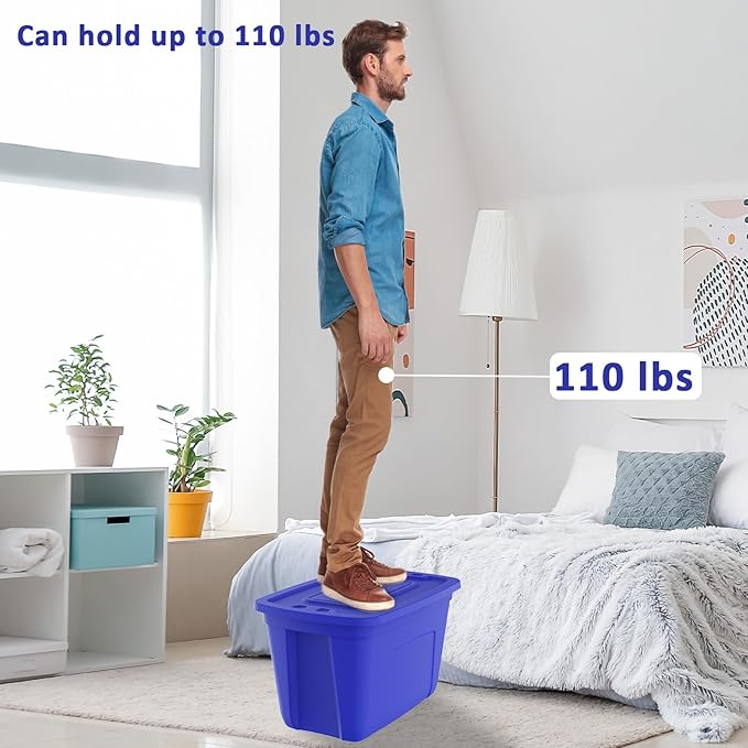 Storage Totes with Lids - Made in USA 18-Gallon (72-Quart) 4-Pack storage bins with lids plastic storage containers large storage boxes for Organizer Blue/Blue