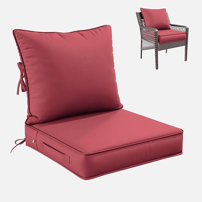 Premium Outdoor Seat Cushion Chair Cushions for Patio Furniture 22 L X 22 W X 4 H Waterproof & Fade Resistant Deep Seat and Backrest Cushion Set with Removable Covers for Chair, Sofa