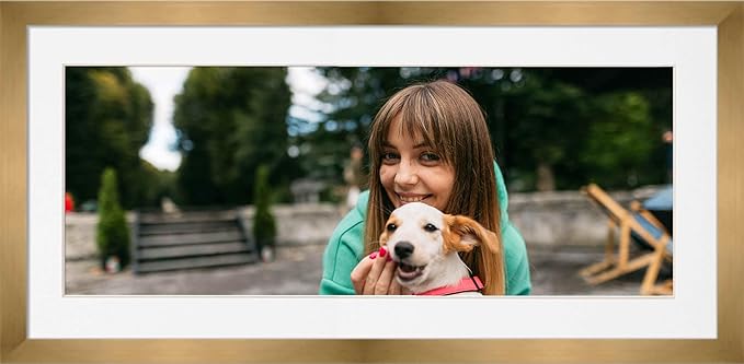12x36 Frame with Mat - Bronze 16x40 Frame Wood Made to Display Print or Poster Measuring 12 x 36 Inches with White Photo Mat