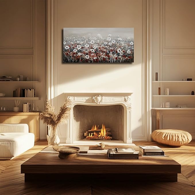 NBAODAN White and Red Flowers Canvas Pictures Nature Wall Art for Living Room Bedroom Modern Artwork Colorful Plants Wall Decor for Office 24x48 Inch