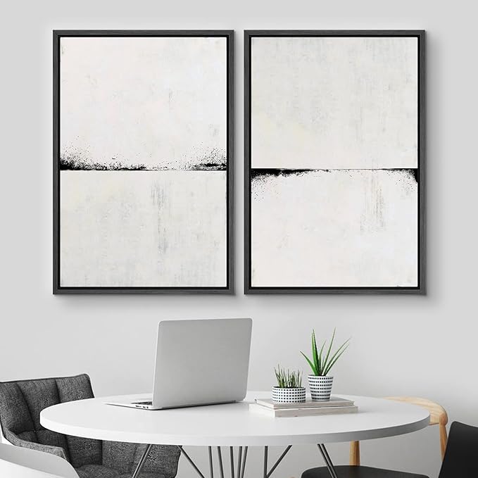 MUDECOR Framed Canvas Print Wall Art Set Black Gray Grunge Paint Stroke Landscape Abstract Shapes Illustrations Modern Art Decorative Bohemian for Living Room, Bedroom, Office - 16"x24"x2 Black