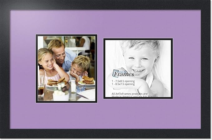 ArtToFrames Collage Photo Frame Double Mat with 2 - 7.5x8.5 Openings and Satin Black Frame