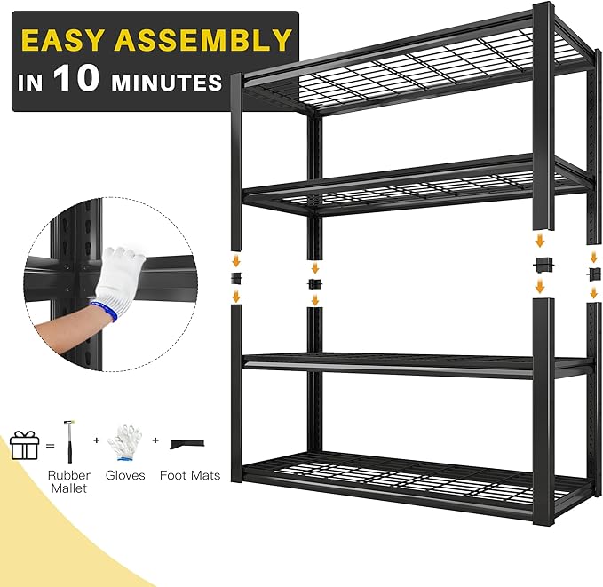 REIBII 40" W Garage Shelving 2240 LBS Storage Shelves Adjustable Heavy Duty Shelving 4 Tier Metal Shelves for Storage 59.5"H Metal Shelf for Pantry Basement Warehouse 40"W × 19.5"D × 59.5"H, 4 Pack