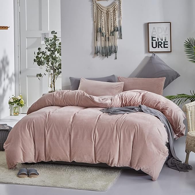 Luxlovery Pink Velvet Comforter Set Cal King Blush Pink Fluffy Bedding Comforter Set California King Light Pink Solid Color Sherpa Micromink Blanket Quilts 3 Piece Dusty Pink Bedding Comforter Set