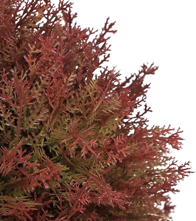 24" Fall Cedar Topiary Trees Artificial Outdoor, Set of 2 Faux Bushes and Shrubs with Ground Spike, UV Resistant Realistic Large Fake Ball Plants for Front Porch Outside Planters Backyard Decor