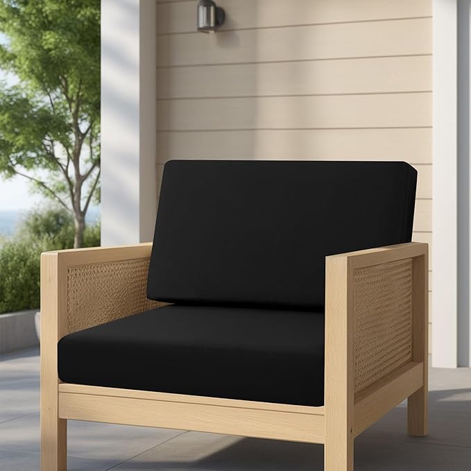 idee-home Outdoor Cushions for Patio Furniture, Outdoor Seat Cushion, Waterproof Couch Hampton Bay Deep Seat Replacement Chair Cushions for Garden Lawn Backyard Deck, 28.5 x 28.5 Black