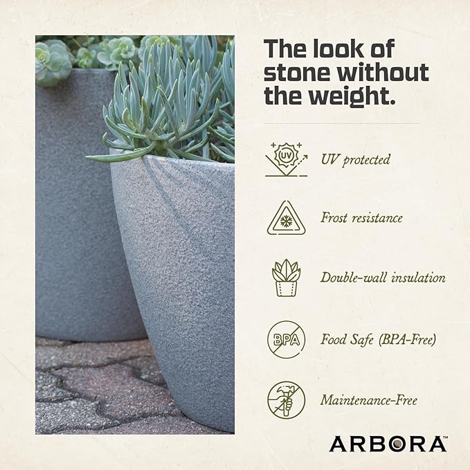ARBORA 20" Mykonos Square Polyresin Indoor and Outdoor Planter with Stone Blend Concrete Finish - Durable, Weatherproof, Lightweight, Large Plant Pot for Patio, Garden, Deck, Entryway