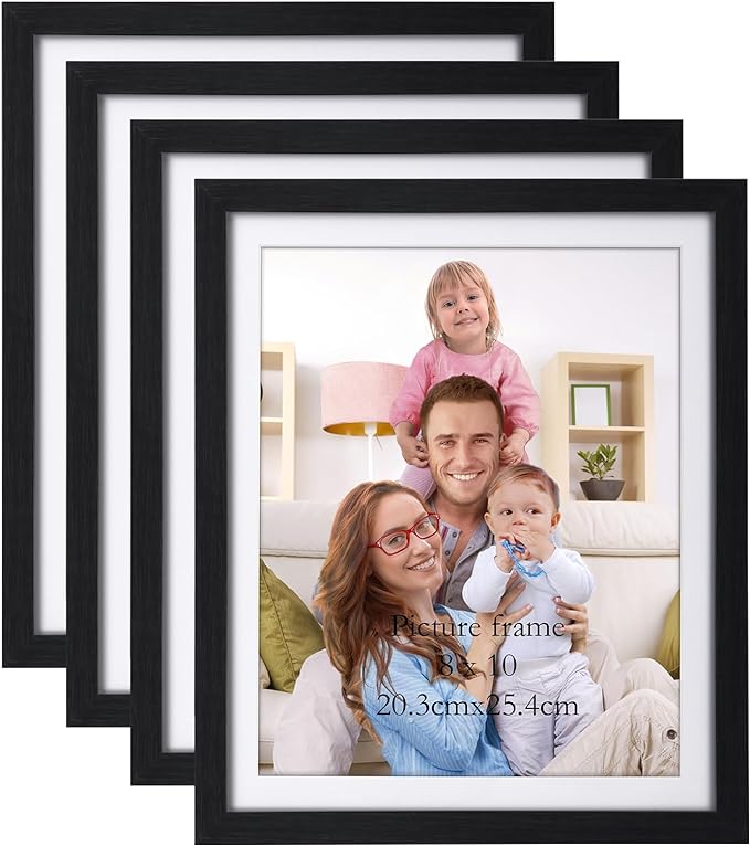 Giftgarden 8x10 Picture Frame Black with Mat, 9x11 Frames Matted to 8 x 10’ Photos for Wall or Tabletop Decor, Set of 4