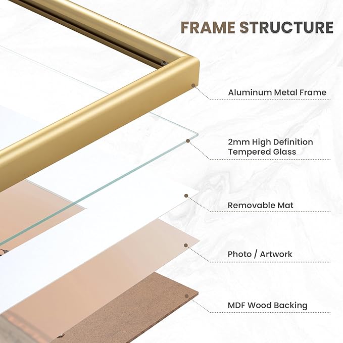 12x12 Gold Picture Frame, 12 x 12 Metal Frame Set of 3, Modern Gold Aluminum Frames with Tempered Glass, Matted to 10x10, Square 12 by 12 Wall Gallery Frame Set