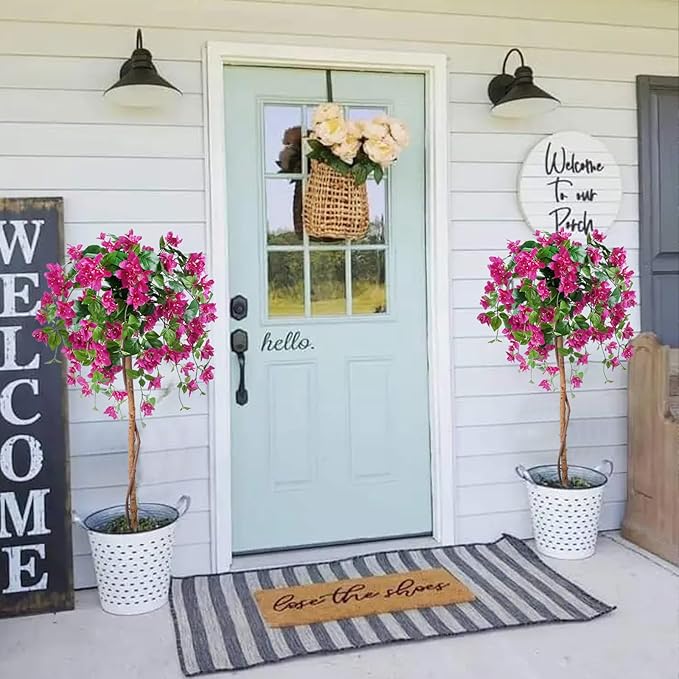 HUAESIN 5FT / 59inch Bougainvillea Artificial Tree Tall Potted Fake Bougainvillea Silk Spring Trees Big Fake Floor Plant for Indoor Outdoor Front Porch Office Wedding Home Decor