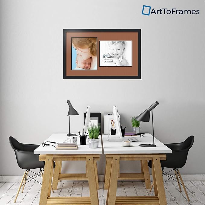 ArtToFrames Collage Photo Frame Double Mat with 2 - 11x14 Openings and Satin Black Frame