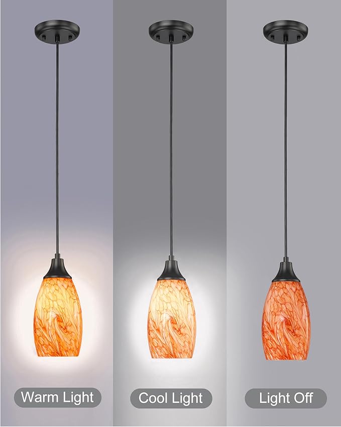 mini Pendant Lights for Kitchen Island Pendant Replacement Art Glass Shades with Black Adjustable Cord Glass Pendant Lighting for Kitchen Counter,Hallway,Dining Room,Bathroom