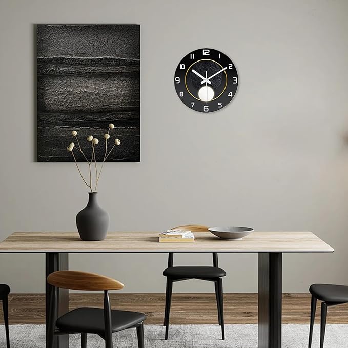 XNM Black Wall Clock for Office 14 Inch Contemporary Glass Wall Clocks Battery Operated Silent Clock for Wall