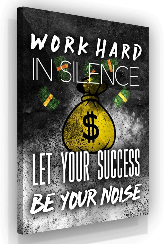 Motivational Wall Canvas Print Entrepreneur Work Hard Office Decor Modern Art Home Money Inspiration Success Motivation Inspire Entrepreneur (18" x 12")