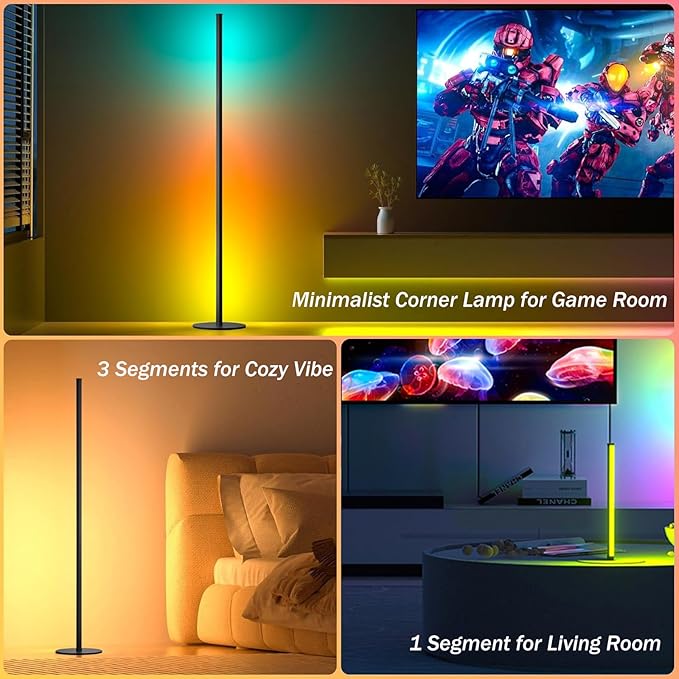 Corner Floor Lamp, RGBWW IC Corner Lamp with APP and Remote Control, LED Floor Light with 16 Million DIY Colors, Color Changing Ambient Light for Living Room, Bedroom, Gaming Room
